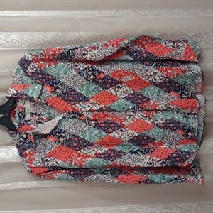 Loft Women’s Patchwork Floral Print Button Down Top sz XS